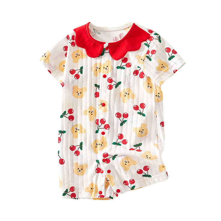 Girls Graphic Printed Round Neck Cotton Rompers