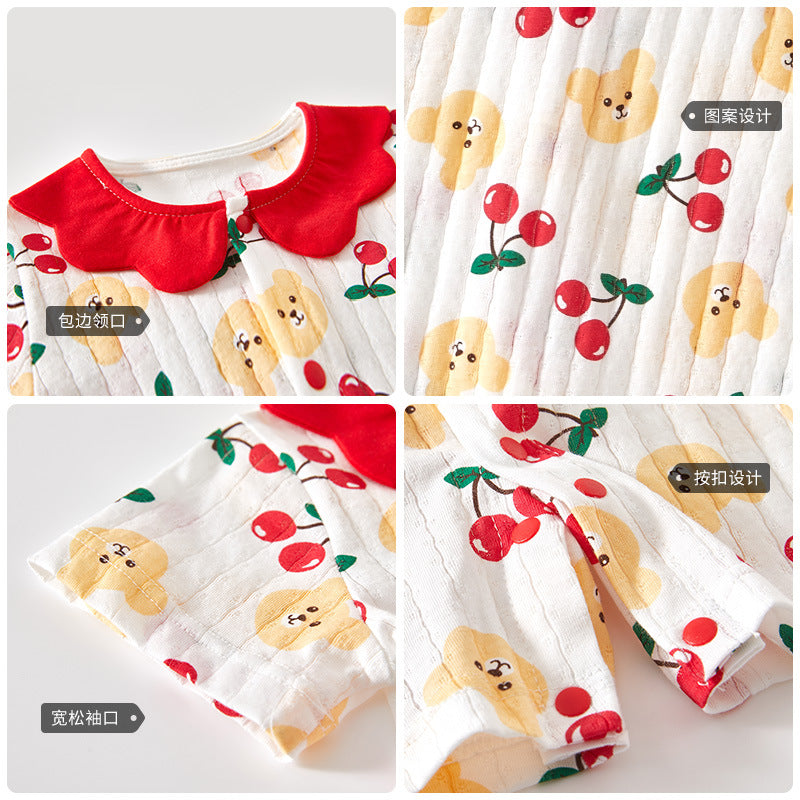 Girls Graphic Printed Round Neck Cotton Rompers