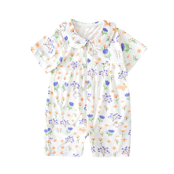 Girls Graphic Printed Round Neck Cotton Rompers