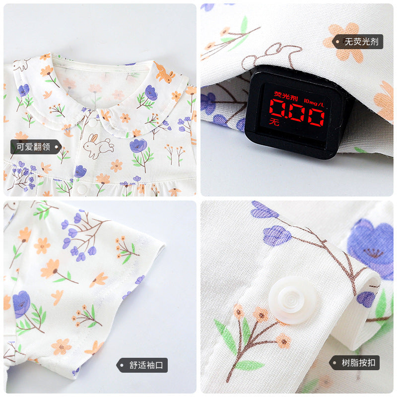 Girls Graphic Printed Round Neck Cotton Rompers