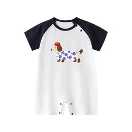 Infant Boys Printed Cotton Round Neck Rompers