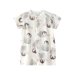 Infants Printed Cotton Round Neck Rompers