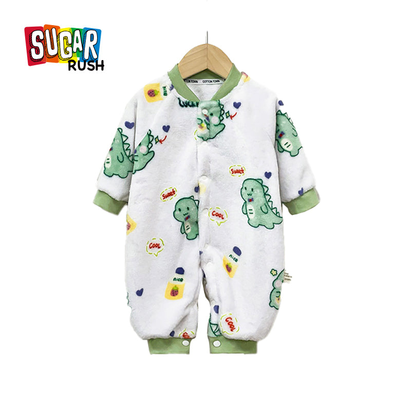 Infants Boys Green Conversational Printed Rompers