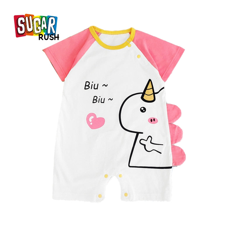 Girls Graphic Printed Round Neck Cotton Rompers