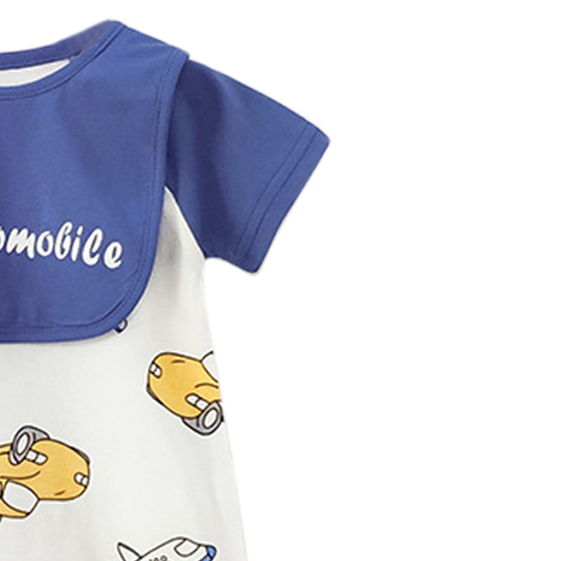 Infant Boys Blue Conversational Printed Cotton Rompers