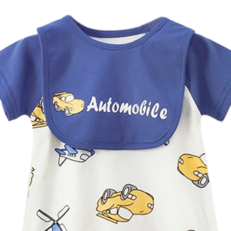 Infant Boys Blue Conversational Printed Cotton Rompers