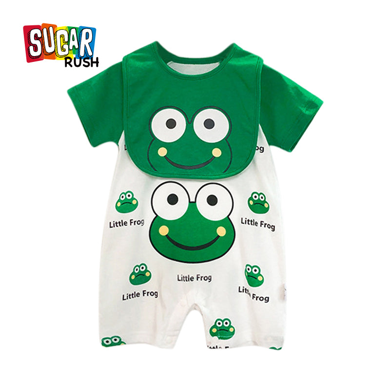 Infant Boys Green Printed Cotton Rompers