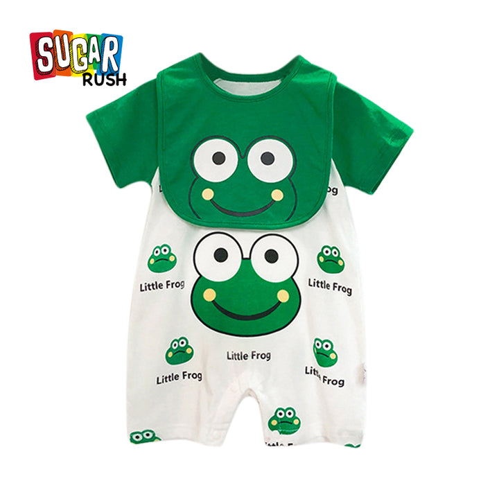 Infant Boys Green Printed Cotton Rompers