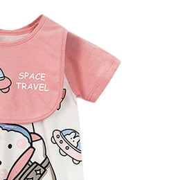 Infant Girls Pink Conversational Printed Cotton Rompers