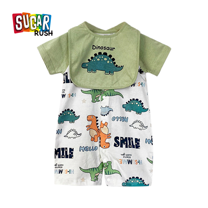 Infant Boys Green Printed Cotton Rompers