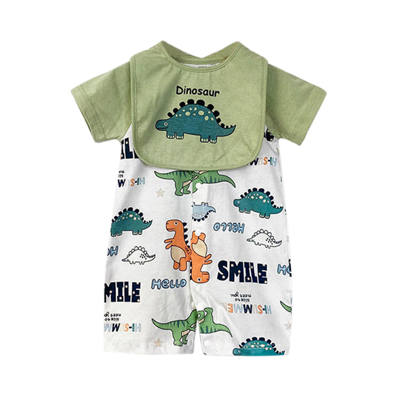 Infant Boys Green Printed Cotton Rompers