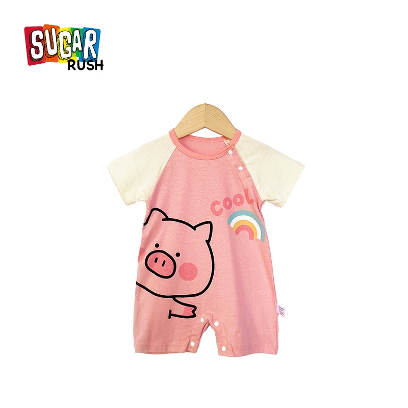 Girls Graphic Printed Round Neck Cotton Rompers