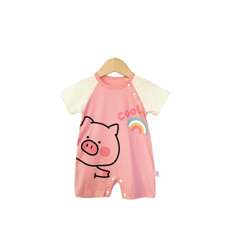 Girls Graphic Printed Round Neck Cotton Rompers