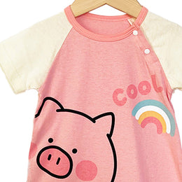 Girls Graphic Printed Round Neck Cotton Rompers