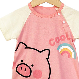 Girls Graphic Printed Round Neck Cotton Rompers