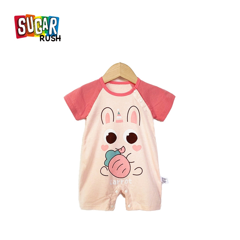 Girls Graphic Printed Round Neck Cotton Rompers
