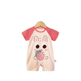 Girls Graphic Printed Round Neck Cotton Rompers