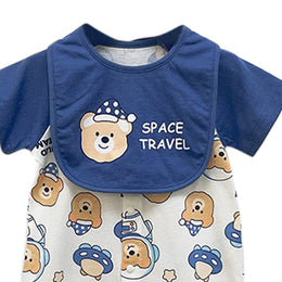 Navy Blue & White Infant Boys Conversational Printed Short Sleeves Cotton Romper