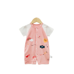 Girls Conversational Printed Round Neck Cotton Rompers