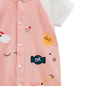 Girls Conversational Printed Round Neck Cotton Rompers