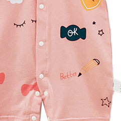Girls Conversational Printed Round Neck Cotton Rompers
