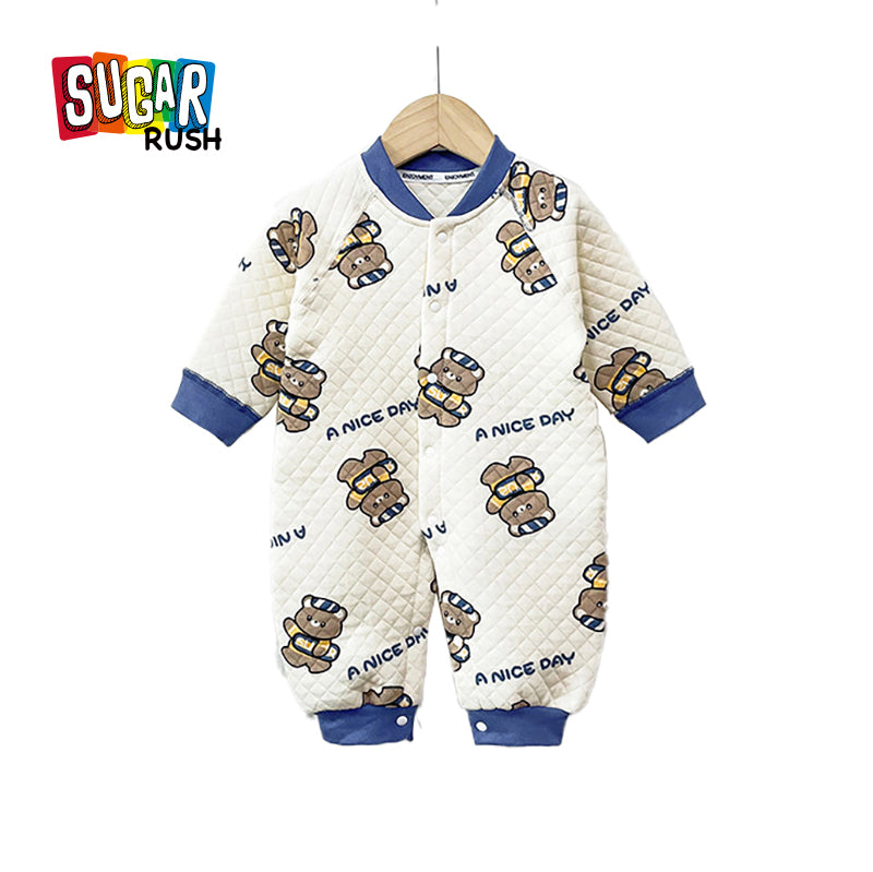 Infants Boys Blue Conversational Printed Rompers