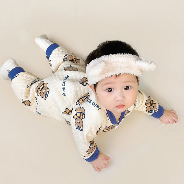 Infants Boys Blue Conversational Printed Rompers
