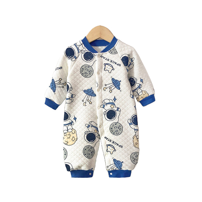 Infants Boys Blue & White Conversational Printed Rompers