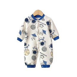 Infants Boys Blue & White Conversational Printed Rompers