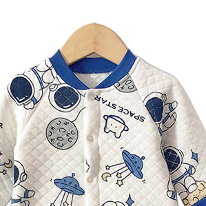Infants Boys Blue & White Conversational Printed Rompers
