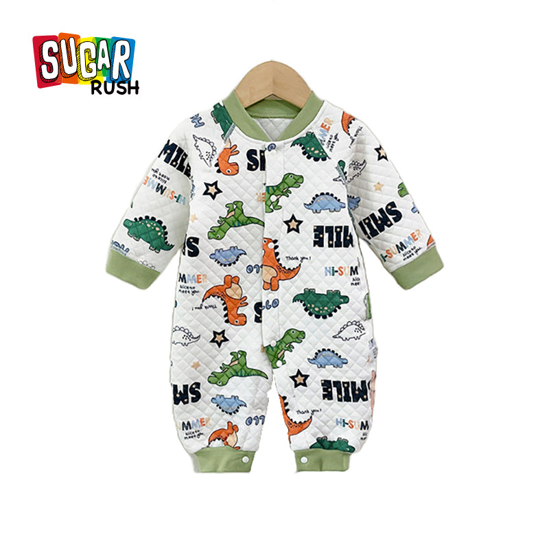 Infants Boys Blue & White Conversational Printed Rompers