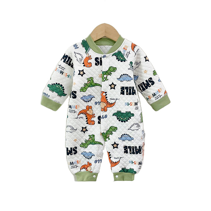 Infants Boys Blue & White Conversational Printed Rompers
