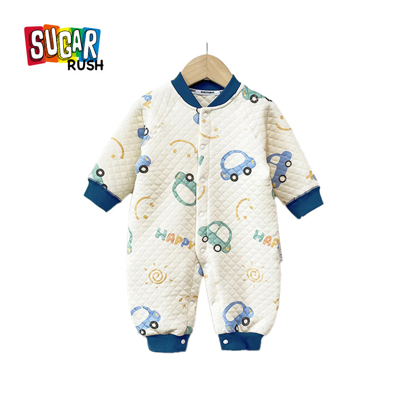 Infants Boys Blue & White Conversational Printed Rompers