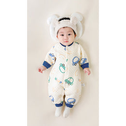 Infants Boys Blue & White Conversational Printed Rompers