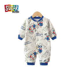 Infants Boys Blue & White Conversational Printed Rompers