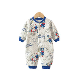 Infants Boys Blue & White Conversational Printed Rompers