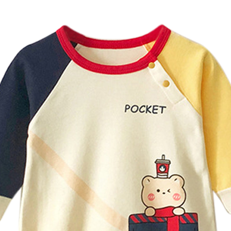 Infants Boys Yellow & Navy Blue Printed Cotton Romper