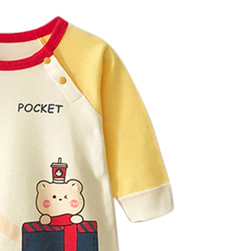 Infants Boys Yellow & Navy Blue Printed Cotton Romper