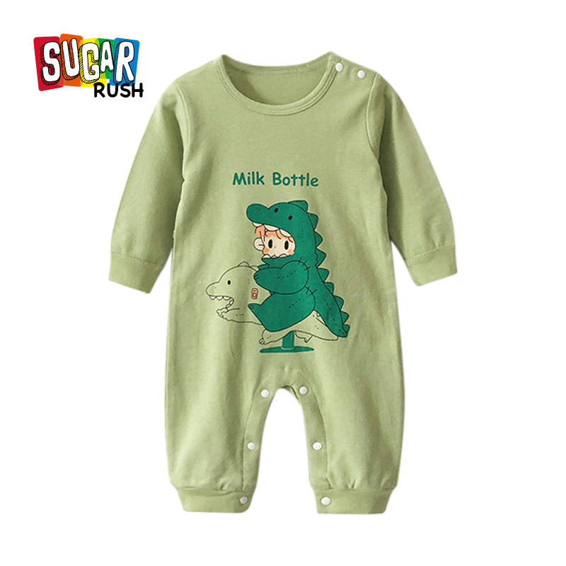 Infant Boys Green Printed Pure Cotton Rompers