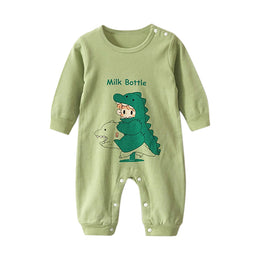 Infant Boys Green Printed Pure Cotton Rompers