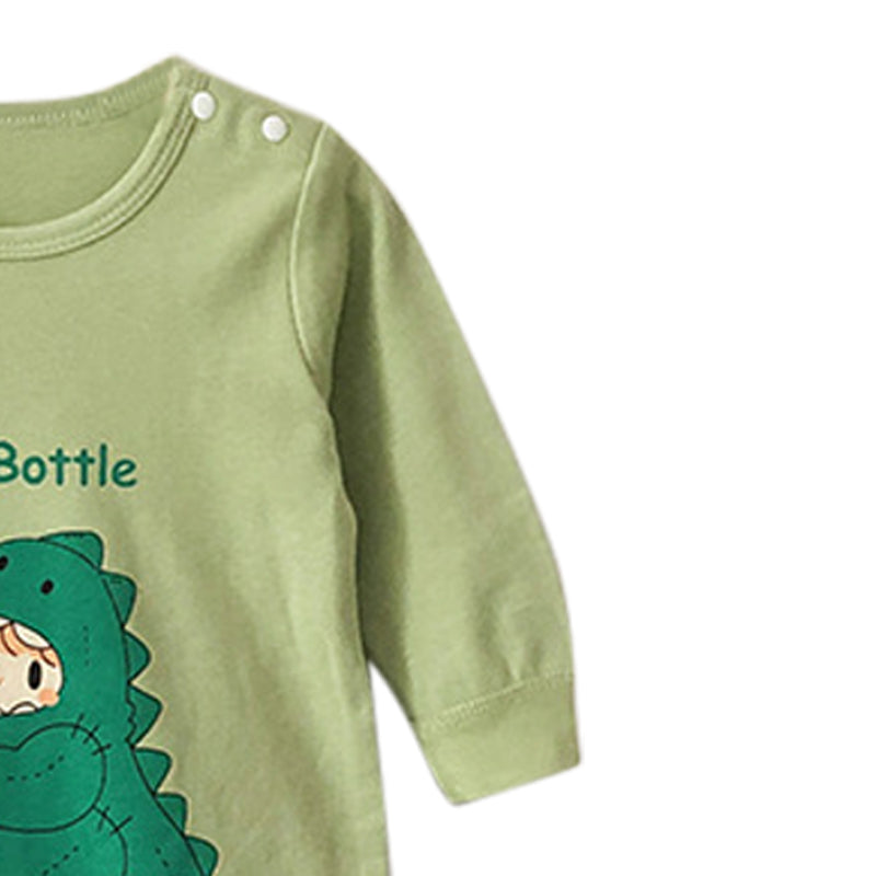 Infant Boys Green Printed Pure Cotton Rompers