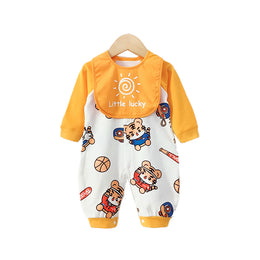 Infant Boys Graphic Printed Pure Cotton Romper With Bib