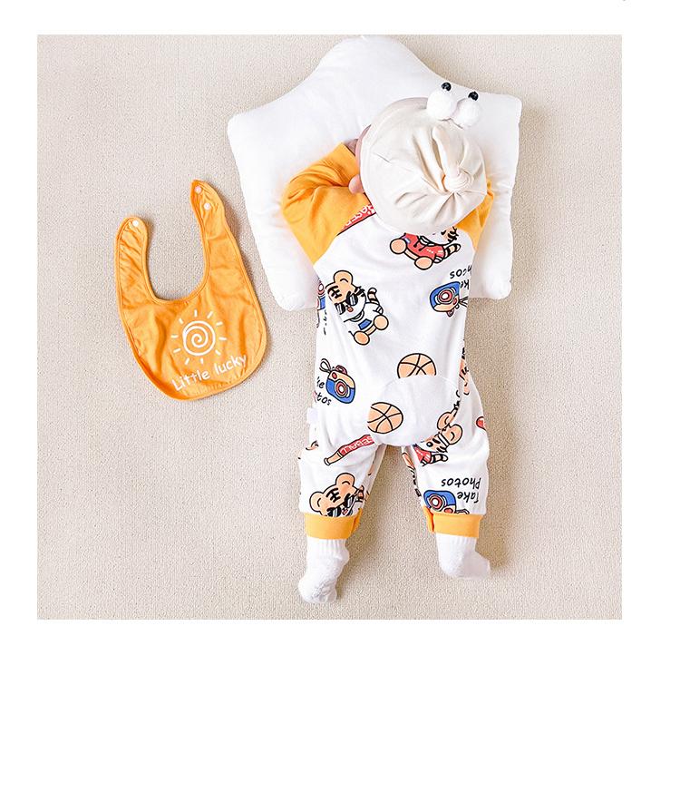 Infant Boys Graphic Printed Pure Cotton Romper With Bib