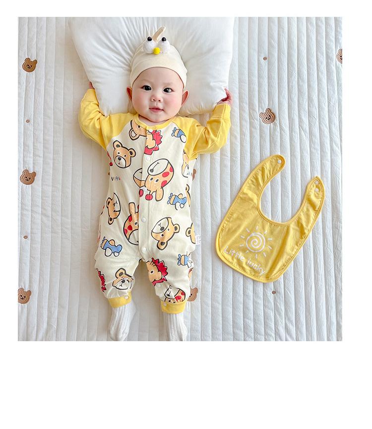 Infants Boys Printed Cotton Rompers With Bib
