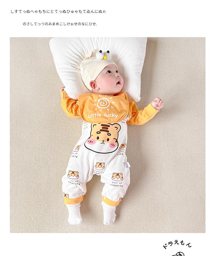 Infants Boys Printed Cotton Rompers With Bib