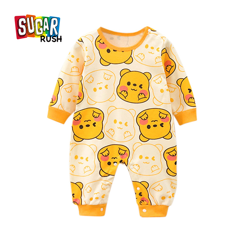 Infant Boys Yellow Printed Cotton Romper