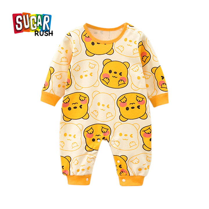 Infant Boys Yellow Printed Cotton Romper