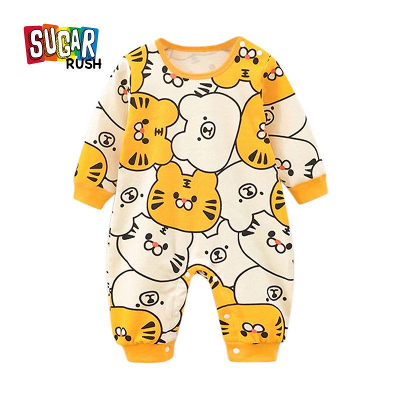 Yellow Infant Boys Conversational printed Round Neck Cotton Rompers