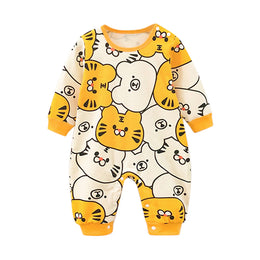 Yellow Infant Boys Conversational printed Round Neck Cotton Rompers