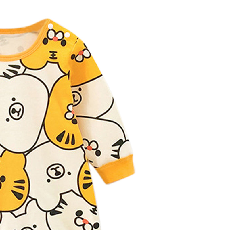 Yellow Infant Boys Conversational printed Round Neck Cotton Rompers